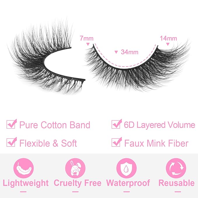 False Lashes Natural Look Faux Mink Eyelashes Wispy Fox Eye Lashes That Look Like Extensions 3D Mink Lashes Natural Strip Lashes Pack 7 Pairs-GlimoraGlow