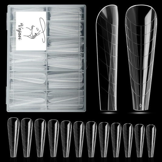 120 Pcs Poly Extension Gel Dual Nail Forms Nail Molds With Scale Builder Coffin Nail for Gel Manicure Nail Art Design Salon DIY at Home (Long Ferrari Dual Nail Forms Set)-GlimoraGlow