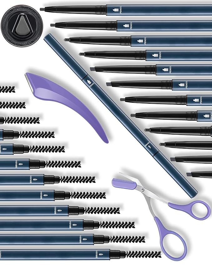 12Pcs Microblading Eyebrow Pencils Grey Waterproof Eye Brow Pencil w/Eye Brow Razor & Scissors Kit 0.5mm Ultra-Fine Tip Creates Hair-Like Strokes for Women Effortless Natural Brows-GlimoraGlow