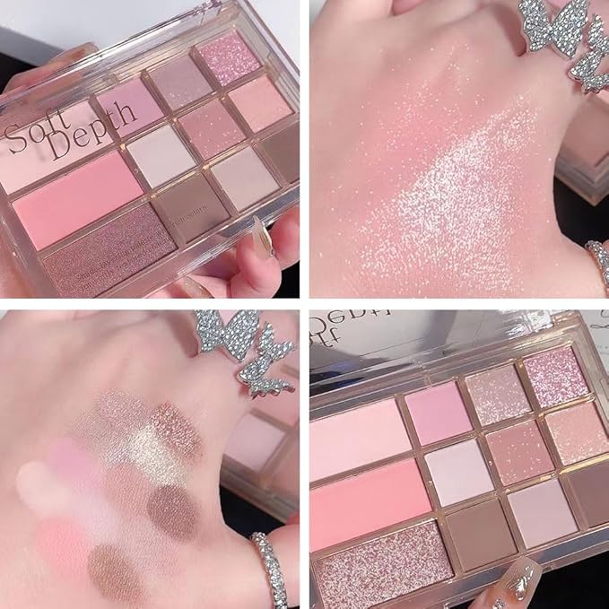 12 Colors Nude Brown Pink Matte Shimmer Eyeshadow Palette for Eye Makeup,High Pigmented Tan Purple Eye Shadow Primers Powder Palet de sombras de ojos-GlimoraGlow