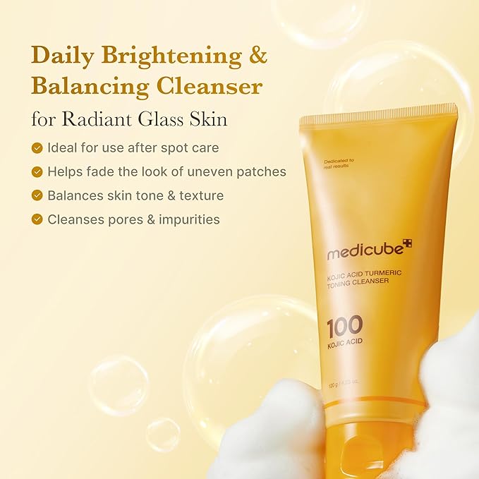 medicube Kojic Acid Turmeric Whip Cleanser | Daily Facial Cleanser for Brightening, Balancing Skin Tone & Texture | Fade Appearance of Uneven Patches & Ideal for Use After Spot Care | Korean Skincare-GlimoraGlow
