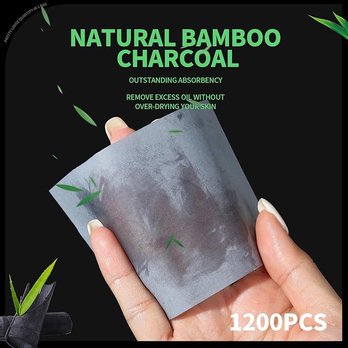 Blotting Paper for Oily Skin, Natural Bamboo Charcoal Blotting Paper, Oil Blotting Sheets for Face, 100 * 70MM Large Oil Absorbing Sheets Makeup Face Tissues, 200 Counts-GlimoraGlow