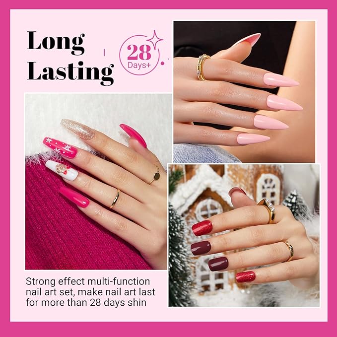 JODSONE 23 PCS Glitter Gel Polish with Soak off Base Coat Matte and Glossy Top Coat Glitter Red Pink Color High Shine and Fashion Gel Nail Polish Kit-GlimoraGlow