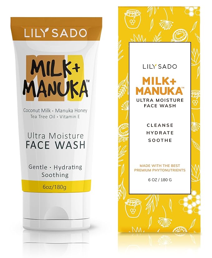 LILY SADO MILK+MANUKA™ Coconut Milk & Manuka Honey Cream Face Cleanser – Natural Ultra Moisturizing Facial Wash Cleanses, Balances, Soothes & Hydrates - Large 6oz-GlimoraGlow