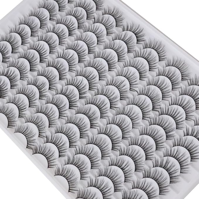 False Eyelashes 48 Pairs Faux Mink Lashes 14mm Wispy Lashes 3D Fluffy Cat Eye Lashes Pack Bulk Wholesale Strip Lashes(style 48-020)-GlimoraGlow