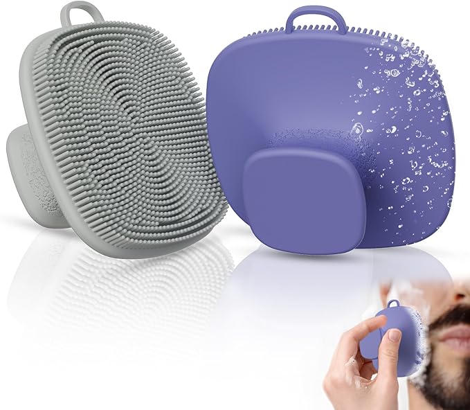 2 Pack Face Scrubber,Silicone Facial Cleansing Brush for Men & Women,Reusable Gentle Facial Waterproof Cleansing Skin Brush Exfoliating Scrubber for Sensitive Skin (Gray+Purple)-GlimoraGlow