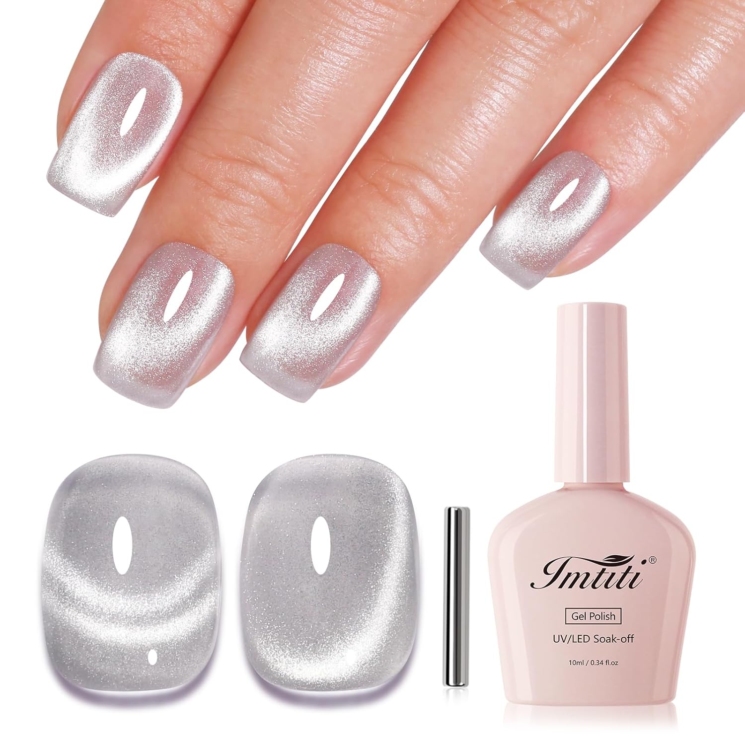 Imtiti Cat Eye Gel Nail Polish, Sliver Holographic Magnetic Crystal Nail Gel Polish With Magnet Glittery Galaxy Spring Summer Kit Soak Off UV Led 10ML-GlimoraGlow