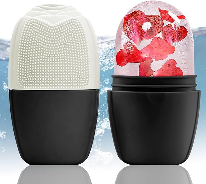 XHJRI Ice Face Roller Massager,Ice Cube Roller for Face, Eyes and Neck Naturally Conditioning and Skin Care,De-Puff Eye Bags,Reduce Migraine Pain,Reusable Massage Silicone Ice Mold (New Black White)-GlimoraGlow