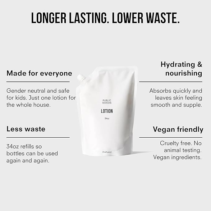 Public Goods Body & Hand Lotion for Women & Men | Natural Moisturizing Daily Lotion for Dry & Itchy Skin | Paraben & Sulfate Free | Made with Organic Essential Oils | Made in Canada | 34 Fl Oz Refill-GlimoraGlow