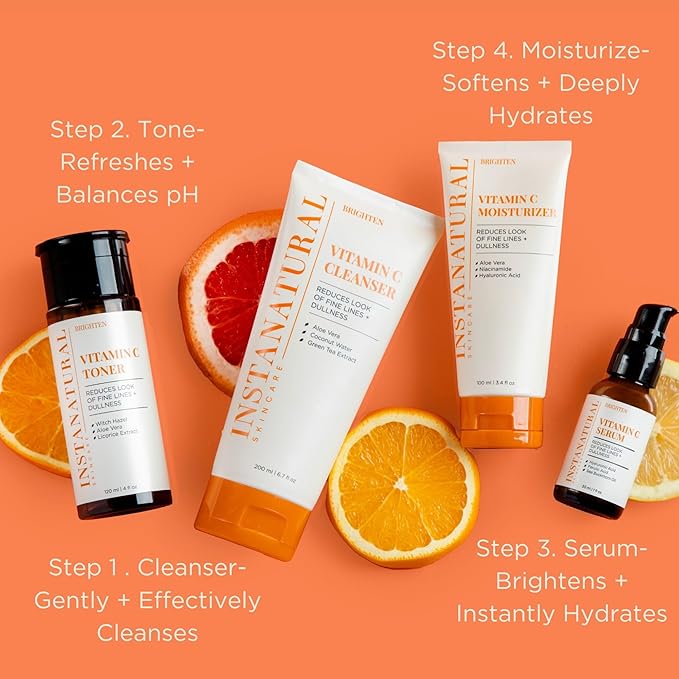 InstaNatural Skin Care Set, Vitamin C Face Wash, Toner, Serum and Moisturizer , Hydrating, Anti Aging and Brightening-GlimoraGlow