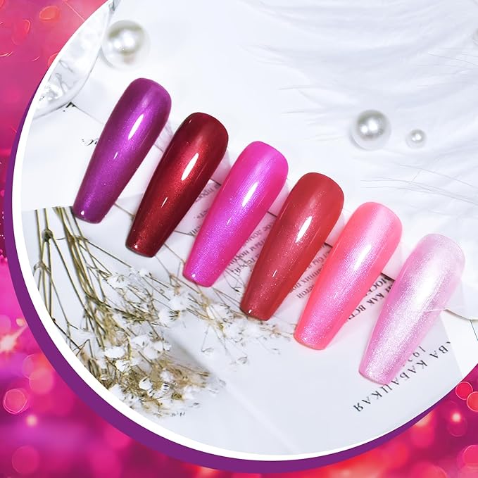 JODSONE 10ml Gel Nail Polish Set Red Glitter 6Colors Glitter Rose Red Gel Polish Lacquer Glossy Art for Nail and Salon Need U V Lamp-GlimoraGlow
