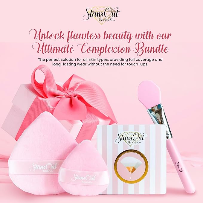 StansOut Ultimate Complexion Bundle: Liquid Foundation Brush, Makeup Brushes for Liquid, Cream, Stick Foundation - Flat, Round, Blender Brushes - 101 Contoured, 108 Straight - Long-Lasting-GlimoraGlow