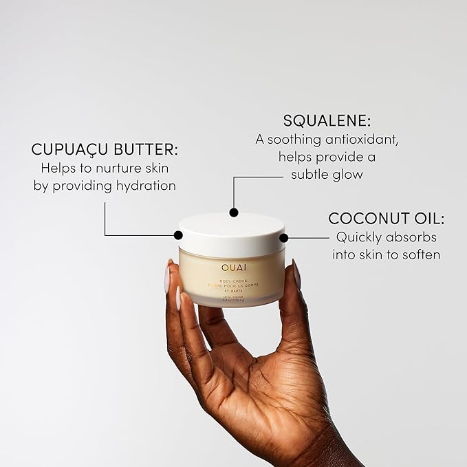 OUAI Body Creme, St. Barts Travel Size - Hydrating Whipped Body Cream with Cupuaçu Butter, Coconut Oil & Squalane - Softens Skin & Delivers Radiant Glow - Sulfate-Free Skin Care (3.4 oz)-GlimoraGlow