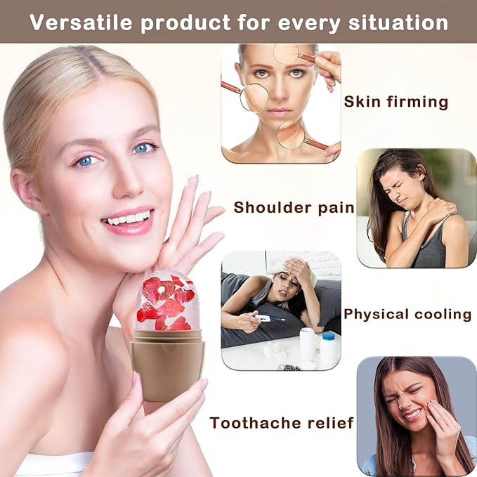 XHJRI Ice Face Roller Massager,Ice Cube Roller for Face, Eyes and Neck Naturally Conditioning and Skin Care,De-Puff Eye Bags,Reduce Migraine Pain,Reusable Massage Silicone Ice Mold (New Coffee)-GlimoraGlow