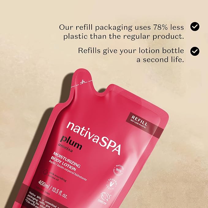 Nativa SPA by O Boticário, Plum Moisturizing Body Lotion Refill Pack, Fragranced Moisturizer Enriched with Purified Quinoa Drops to Boost Hydration, 13.5 Ounce-GlimoraGlow