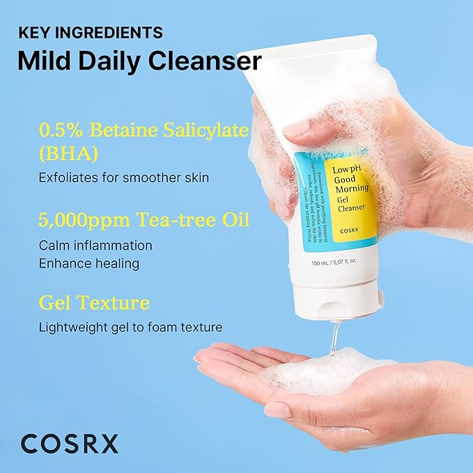COSRX Low pH Good Morning Gel Face Cleanser, 5.07 fl oz, BHA Face Wash, Daily Mild Face Cleanser for Sensitive Skin, PH Balancing, Korean Skin Care, Korean Face Wash-GlimoraGlow