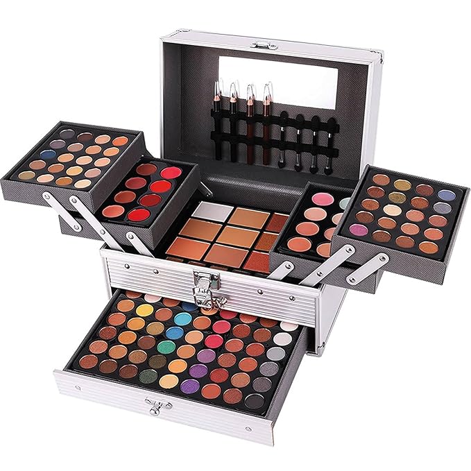 132 Color All In One Makeup Kit,Professional Makeup Case Set for Teen Girls, Multicolor Eyeshadow Palette(006N2-Silver)-GlimoraGlow