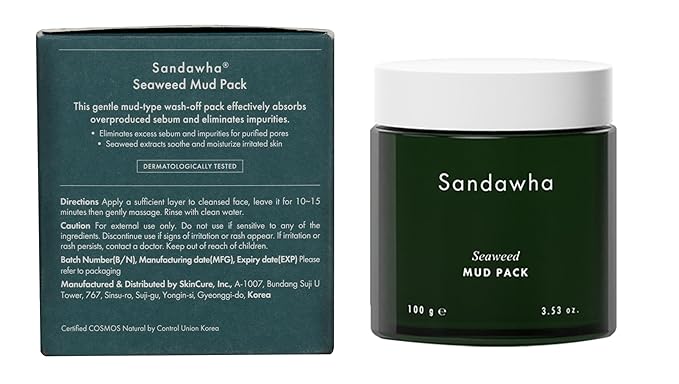 SKINCURE Vegan Seaweed Mud Mask, Korean skincare Blackhead Remover Clay Mask for Pore Cleansing with Kaolin & Bentonite, Oil Control & Gentle Exfoliation, 3.5oz-GlimoraGlow