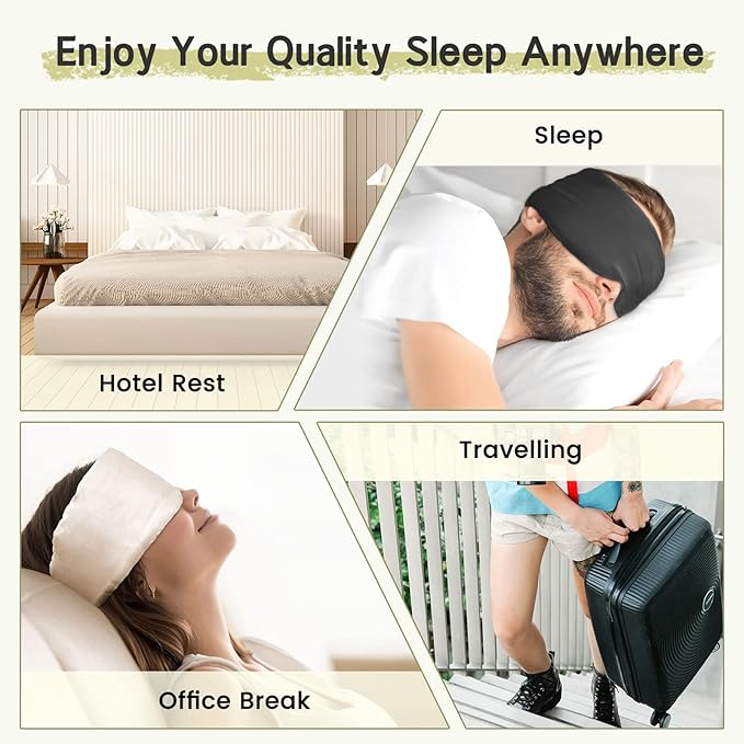 100% Handmade Bamboo Sleeping Eye Mask for Women for Men,Night Masks,Organic Sleep Mask,Blockout Eye Mask for Sleeping,Large Size Adjustable (1 PC, Dark Grey)-GlimoraGlow