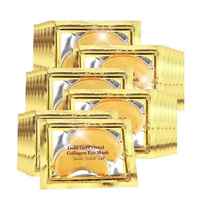 Jakuva 29PCS Gold Gel Crystal Collagen Eye Mask Under Eye Patches For Puffy Eyes and Dark Circles, Hydrating & Anti Aging,24k Gold Eye Mask Eye Patches for Moisturizing-GlimoraGlow