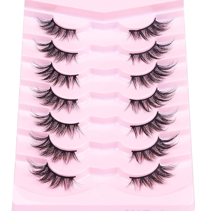 Half Lashes Fox Eye Faux Mink Lashes Wispy Eyelashes Cat Eye 20mm Fake Lashes Spiky Strip Eyelashes Pack 7 Pairs-GlimoraGlow