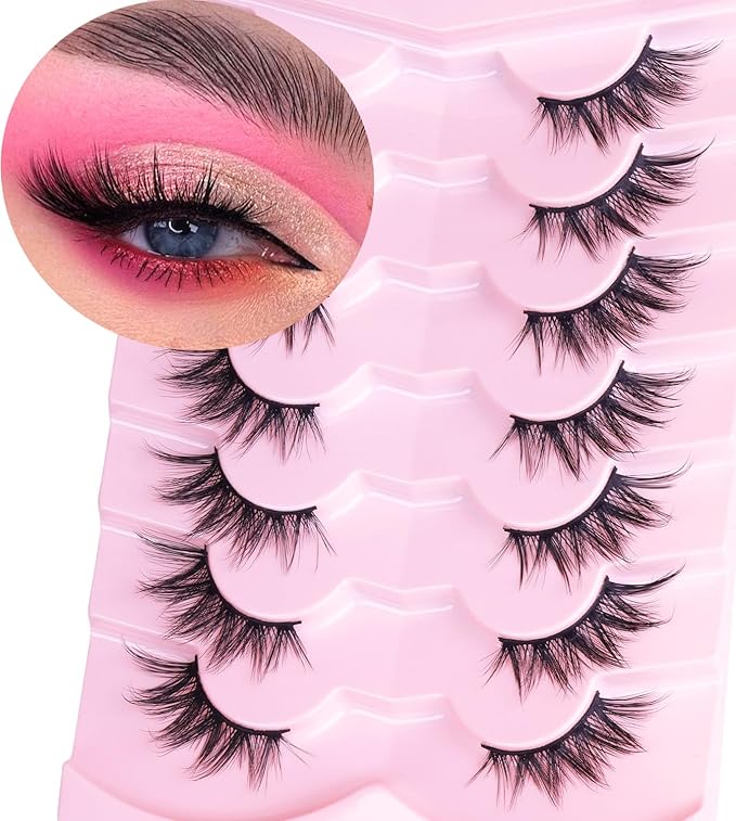 Half Lashes Fox Eye Faux Mink Lashes Wispy Eyelashes Cat Eye 20mm Fake Lashes Spiky Strip Eyelashes Pack 7 Pairs-GlimoraGlow