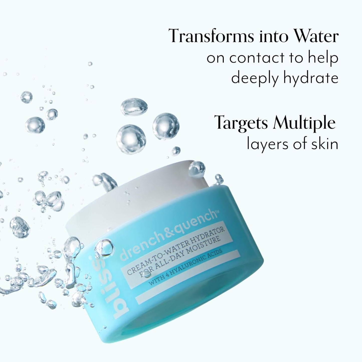 Bliss Drench & Quench Hyaluronic Acid Cream to Water Moisturizer | Lightweight Face Cream with 4 Types of Hyaluronic Acid for All Day Hydration and Plump Skin | Clean Vegan & Cruelty Free 1.7 fl oz-GlimoraGlow