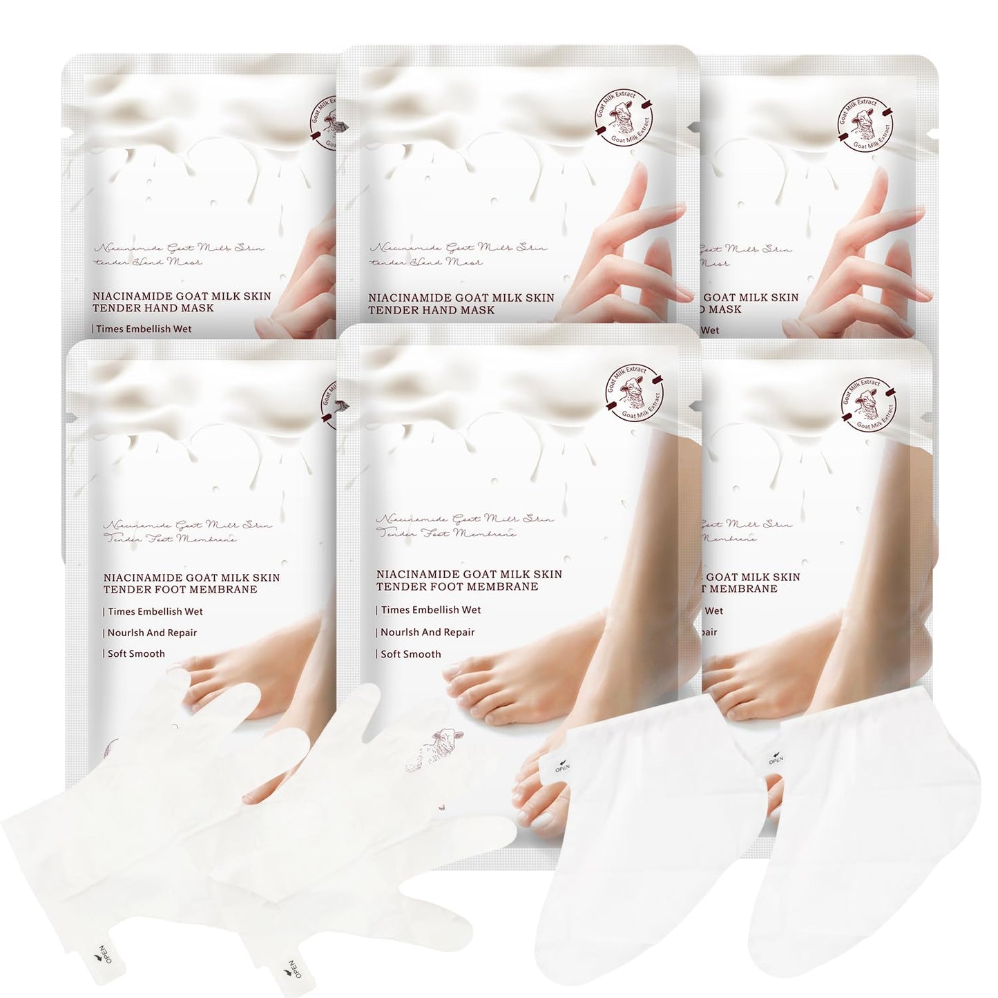 Hydrating Hand Foot Masks Set for Women Men,3 Pack Glove Mask for Dry Hand & 3 Pack Socks Mask for Dry Cracked Feet（Milk）-GlimoraGlow