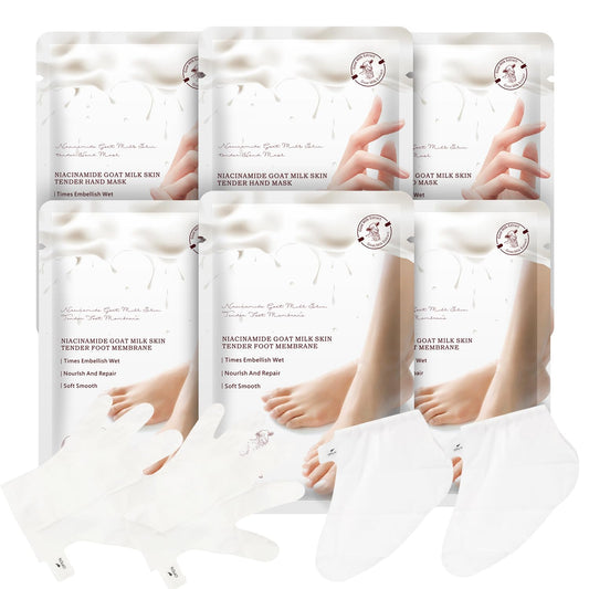 Hydrating Hand Foot Masks Set for Women Men,3 Pack Glove Mask for Dry Hand & 3 Pack Socks Mask for Dry Cracked Feet（Milk）-GlimoraGlow