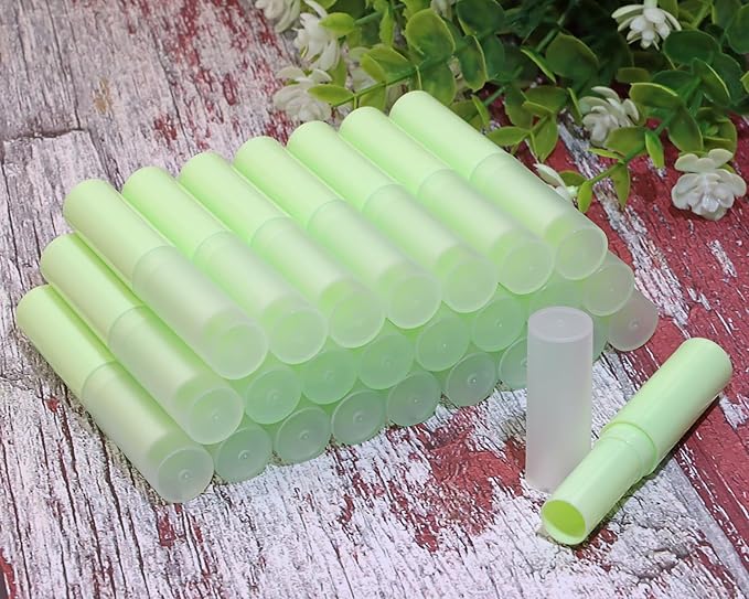 0.14oz Empty Flavored Lip Balm Container Tubes Plastic Homemade Moisturizing Lip Stick with Caps Bulk Fit for Women Adult DIY Making Supplies, 25 Count (Green)-GlimoraGlow