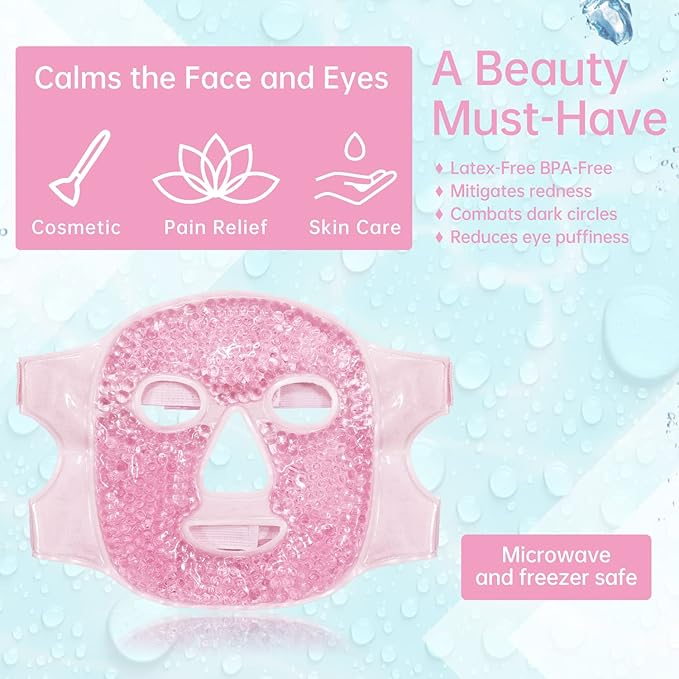 Ice Face Mask Reusable and Cold Gel Eye Mask for Puffiness/Dark Circles/Eye Bags/Dry Eyes/Headaches/Migraines/Stress Relief,Ice Pack for Eyes & Face (Pink)-GlimoraGlow