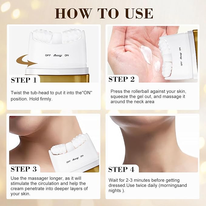 [2025 Upgrade] AH8 Firming Neck Cream with Roller - Tightening & Lifting Cream for Sagging Skin, 8-HA Clockwise Neck Cream for Face & Body Skin Tightening Cream with Massage Roller-GlimoraGlow