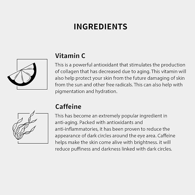 Gle Vitamin C Eye Serum for Dark Circles, Eye Wrinkles, Redness and Puffy Eyes | Anti-Aging Treatment with Caffeine, Vitamin C Hyaluronic Acid | Hydrating & Brightening Scent-Free | (Pack of 2)-GlimoraGlow