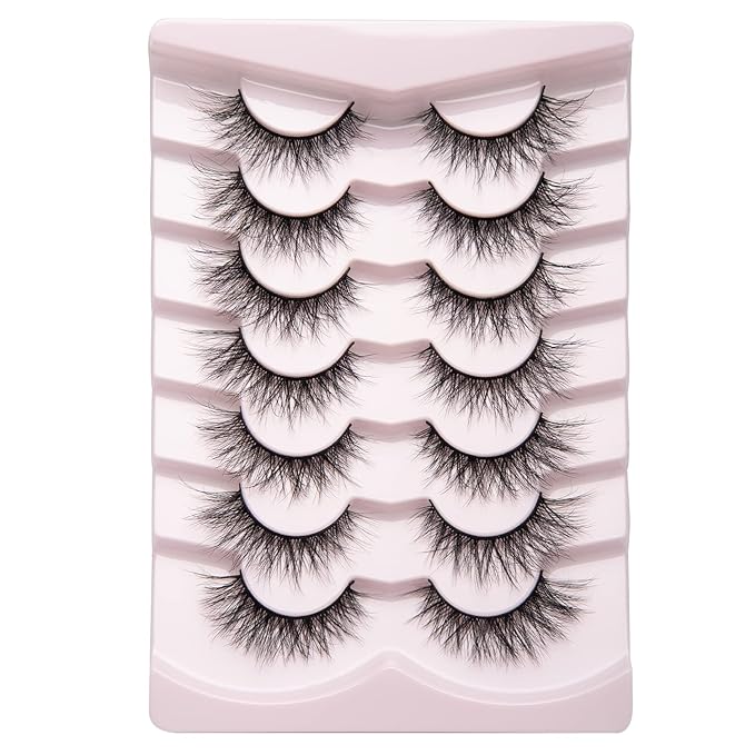 Fake Lashes Natural Wispy Lashes Airy Volume Faux Mink Lashes Fluffy Long False Eye Lashes Sets Pack 18MM Reusable Eyelashes A05-GlimoraGlow