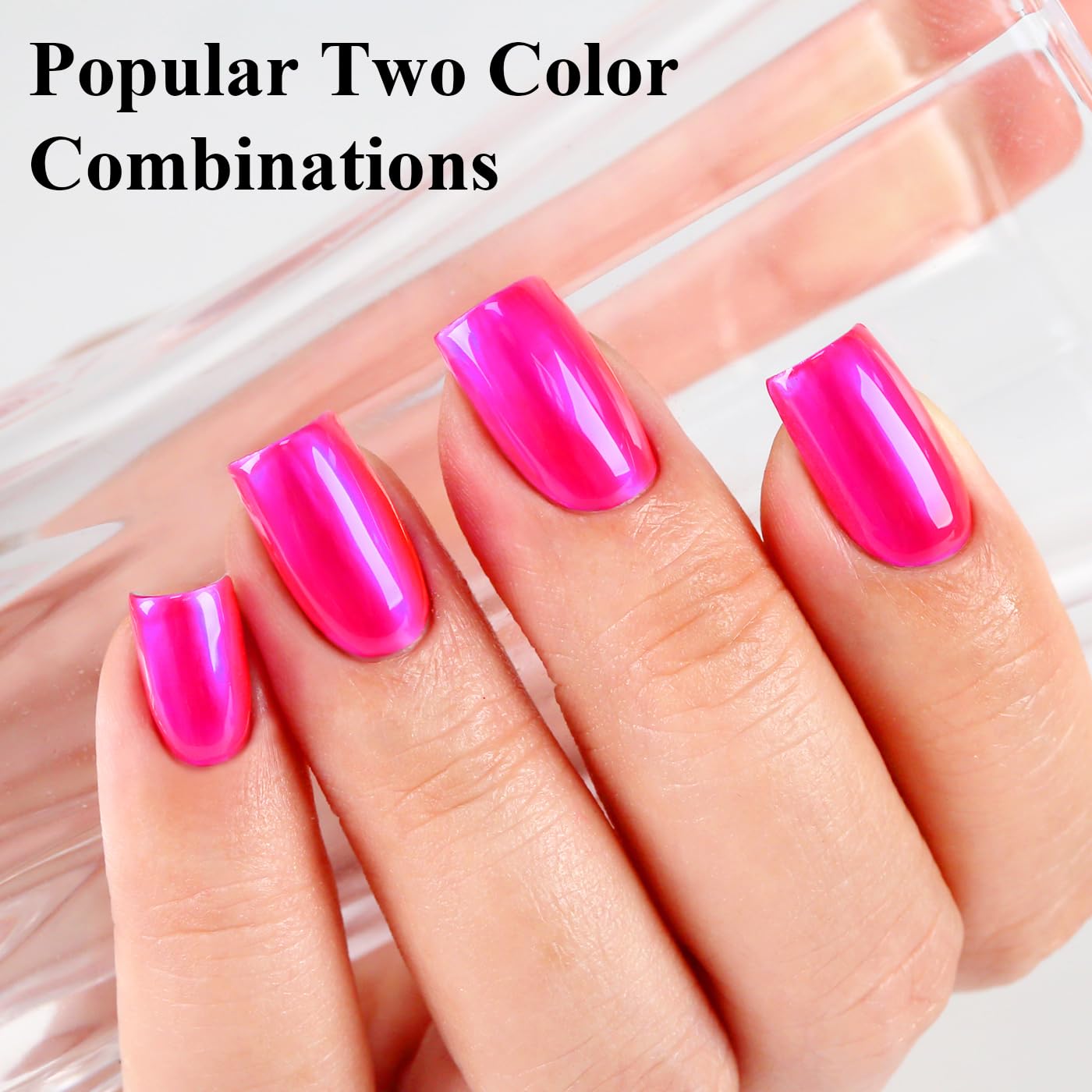Imtiti Metallic Gel Nail Polish Set, 2 Pcs 10ml Chrome Mirror Shine gel polish & Hot Pink Jelly GEl POlish Soak Off UV LED Spring Summer Nail Art Manicure Salon DIY Design Kit-GlimoraGlow