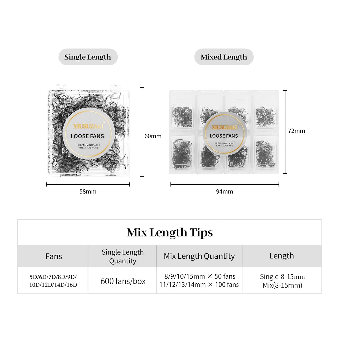 Premade Fans Eyelash Extensions 600 Fans 12D Volume Lash Extensions 0.03 Thickness Eyelash Extension D Curl Premade Lash Fans Mix 8-15mm Fluffy Soft Handmade Loose Fan(600Fans-12D-0.03-D,8-15mm)-GlimoraGlow