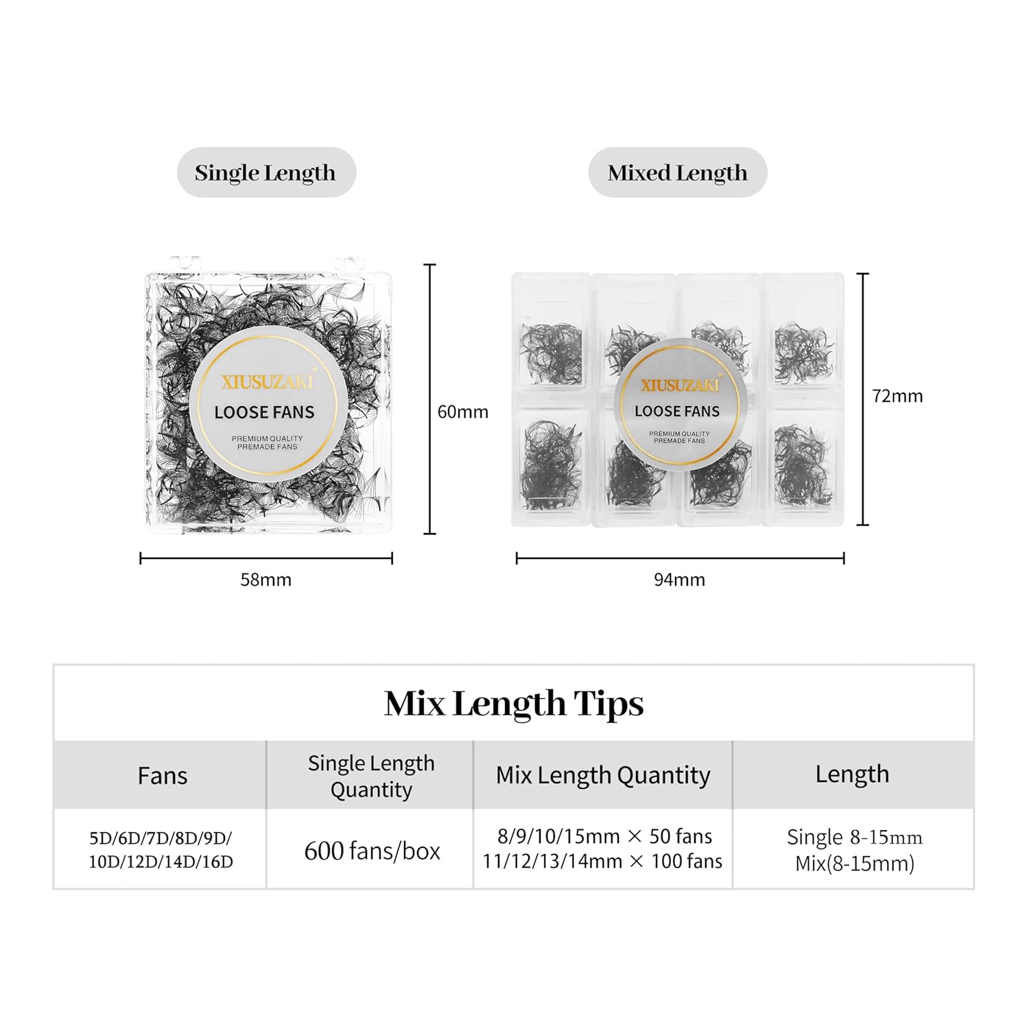 Premade Lash Fans Mix 8-15mm - 600 Fans, 20D Volume, 0.03mm Thickness, C Curl Eyelash Extensions-GlimoraGlow