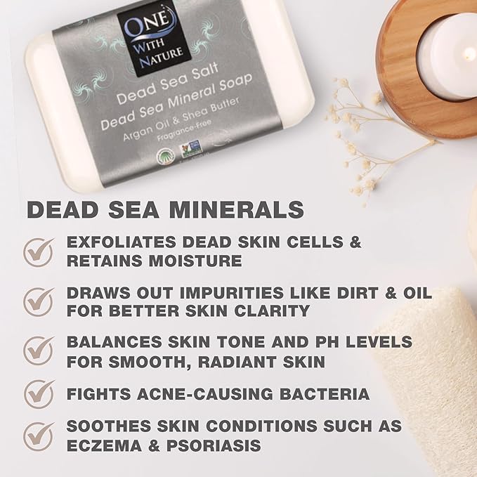 One With Nature Dead Sea Soap 7oz Variety 3Pk-Dead Sea Mud, Activated Charcoal, and Dead Sea Salt-Detoxifying and Exfoliating Soap Bars with Dead Sea Salt for Face & Body, for Men & Women-GlimoraGlow