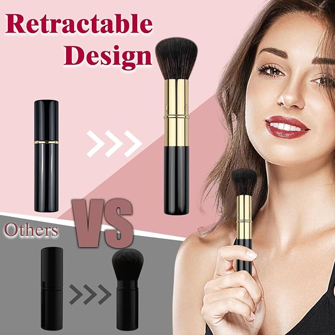 Retractable Makeup Brush, Travel Kabuki Powder Brush, Retractable Blush Brush, for Blush, Bronzer, Buffing, Highlighter Flawless Powder Cosmetics, Travel Friendly-GlimoraGlow
