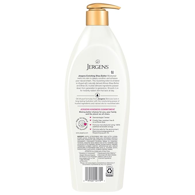 Jergens Shea Butter Hand and Body Lotion, Deep Conditioning Moisturizer, 3X More Radiant Skin, with Pure Shea Butter, Dermatologist Tested, 26.5 Oz-GlimoraGlow
