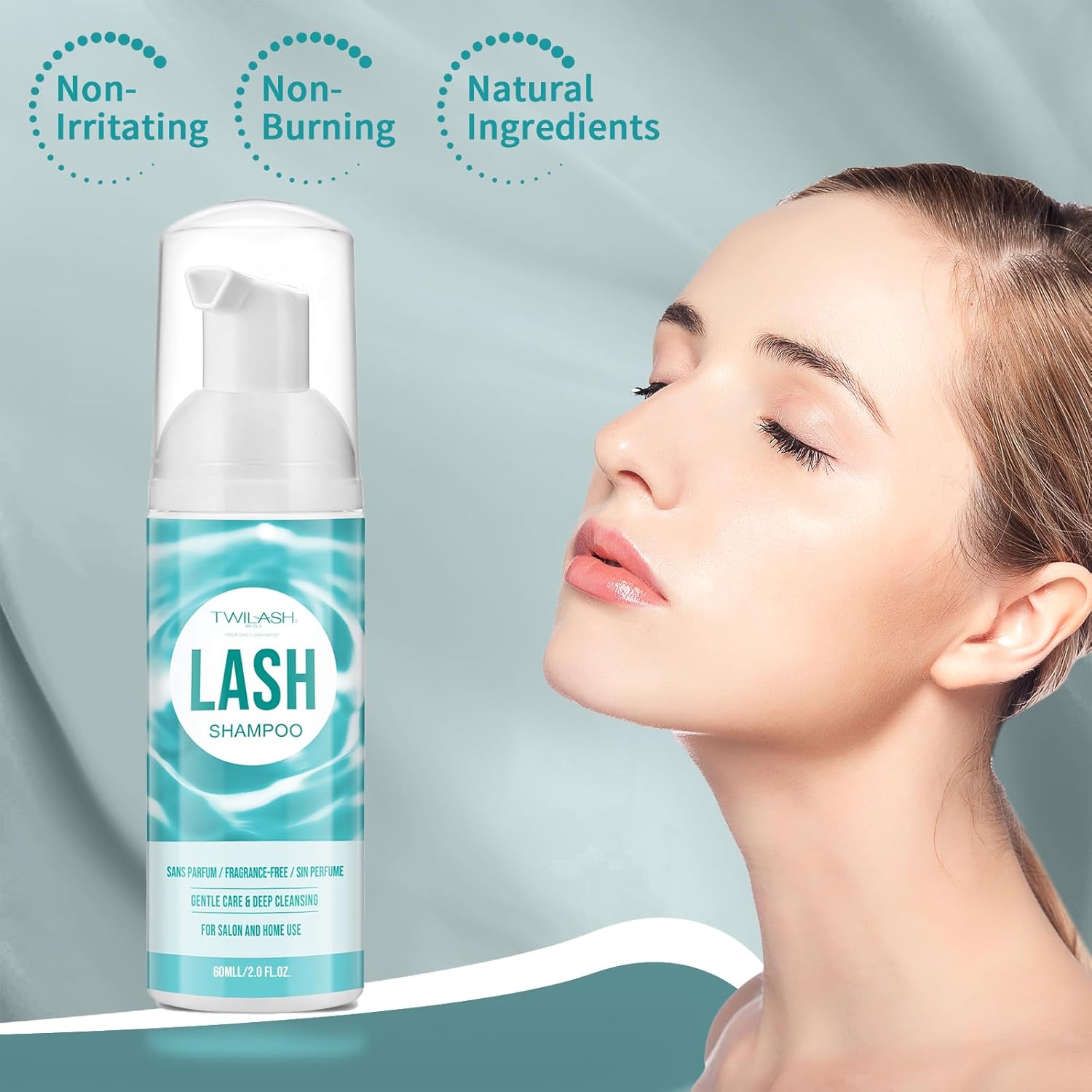 Lash Shampoo for Lash Extensions 2 Fl Oz / 60ml - Includes 2 Lash Shampoo Brushes for Cleansing - Eyelash Extension Cleanser for Professional Salon and Home Use (Unscented-60ml)-GlimoraGlow