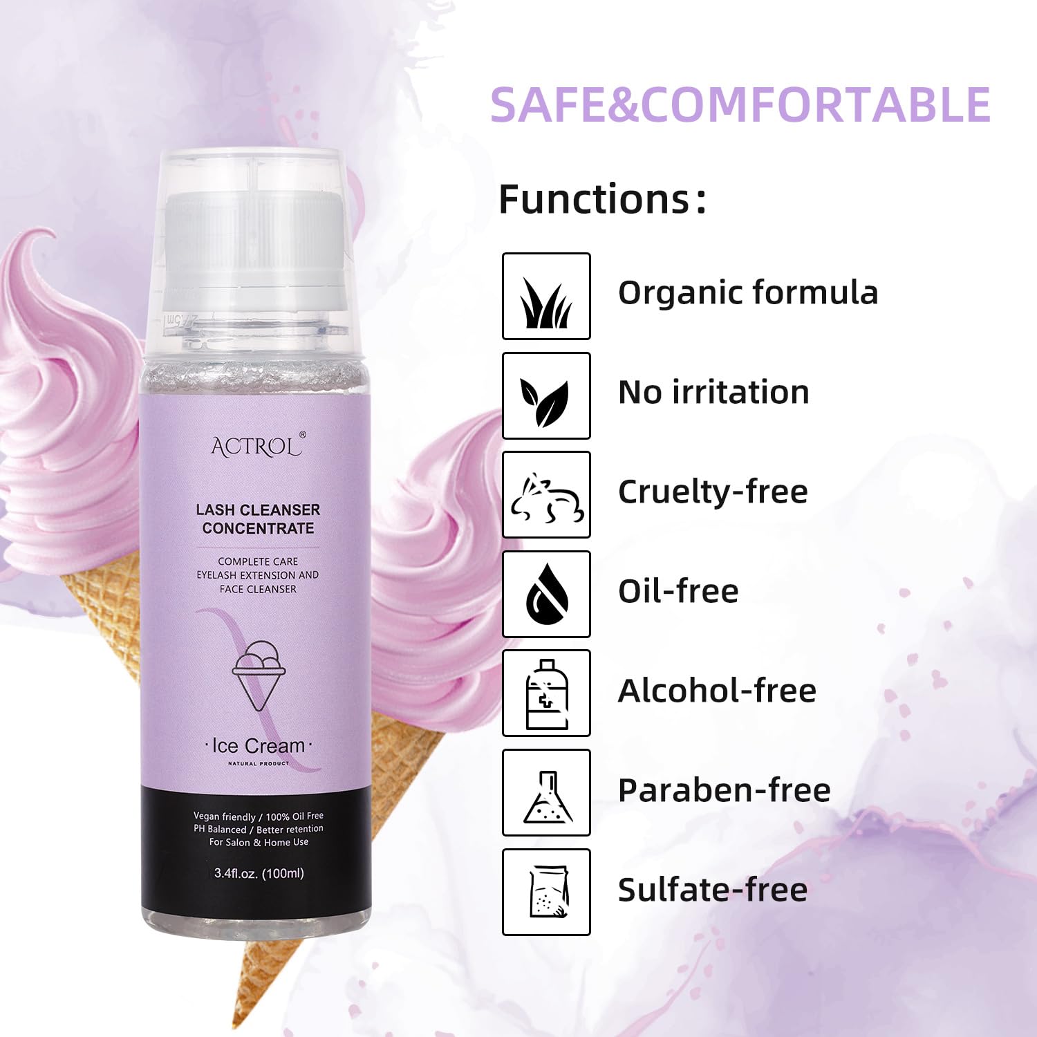 Eyelash Shampoo Concentrate 100ml Lash Extensions Cleanser Concentrate Ice-cream Foaming Shampoo Paraben & Sulfate Free Wash for Extensions Lashes with Salon Home Care-Makes 60ml Bottles-GlimoraGlow