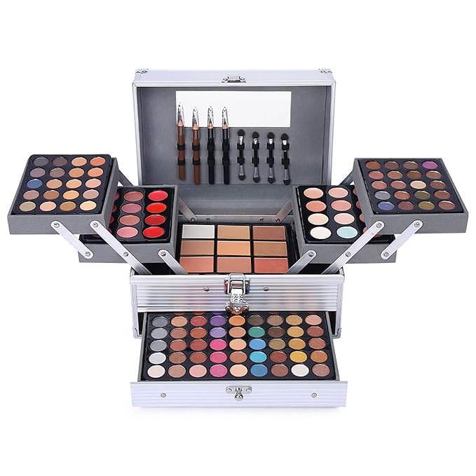 132 Color All In One Makeup Gift Set Kit- Includes 94 Eyeshadow, 12 Lip Gloss, 12 Concealer, 5 Eyebrow powder, 3 Face Powder, 3 Blush, 3 Contour Shade, 2 Lip Liners, 2 Eye Liners, 4 Eyeshadow Brush-GlimoraGlow