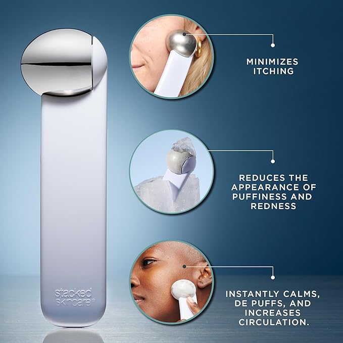 StackedSkincare Ice Roller for Face and Eyes - Stainless Steel Facial Ice Roller for Puffiness, Undereye Bags, Redness, Skin Cooling, and Lymphatic Drainage Massage - Face Roller for Women and Men-GlimoraGlow