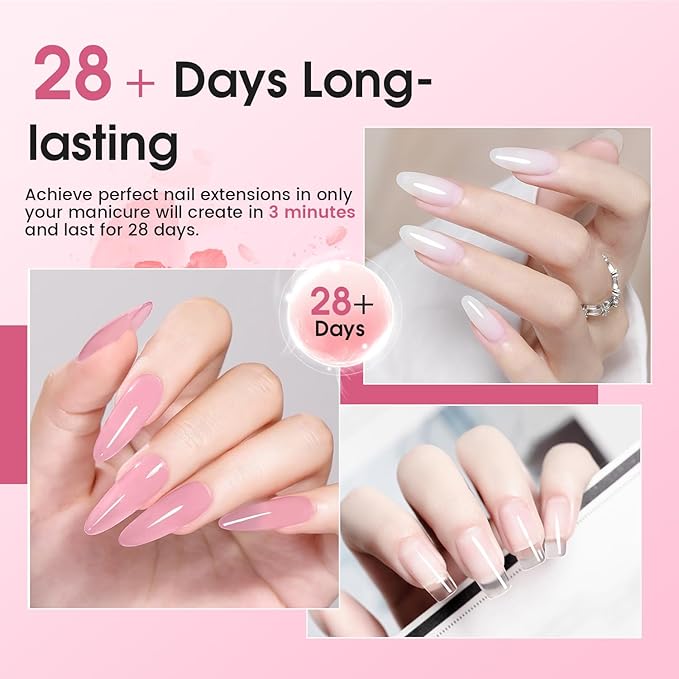 JEWHITENY Poly Extension Gel Nail Set Clear White Pink Poly Nail Gel With Base Coat Top Coat for Finger Art and Home DIY French Manicure Need U V Lamp Curing-GlimoraGlow