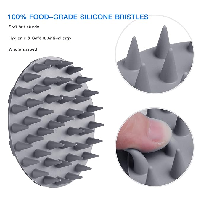 INNERNEED One-Piece Scalp Massager Shampoo Brush, Wet & Dry Scalp Care Head Scrubber Hair Washing, Soft Silicone Bristles, for Hair Growth, Dandruff Removal, Comfortable for All Hair Types (Gray)-GlimoraGlow
