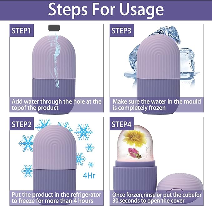 XHJRI Ice Face Roller Massager,Ice Cube Roller for Face, Eyes and Neck Naturally Conditioning and Skin Care,De-Puff Eye Bags,Reduce Migraine Pain,Reusable Massage Silicone Ice Mold (Purple)-GlimoraGlow