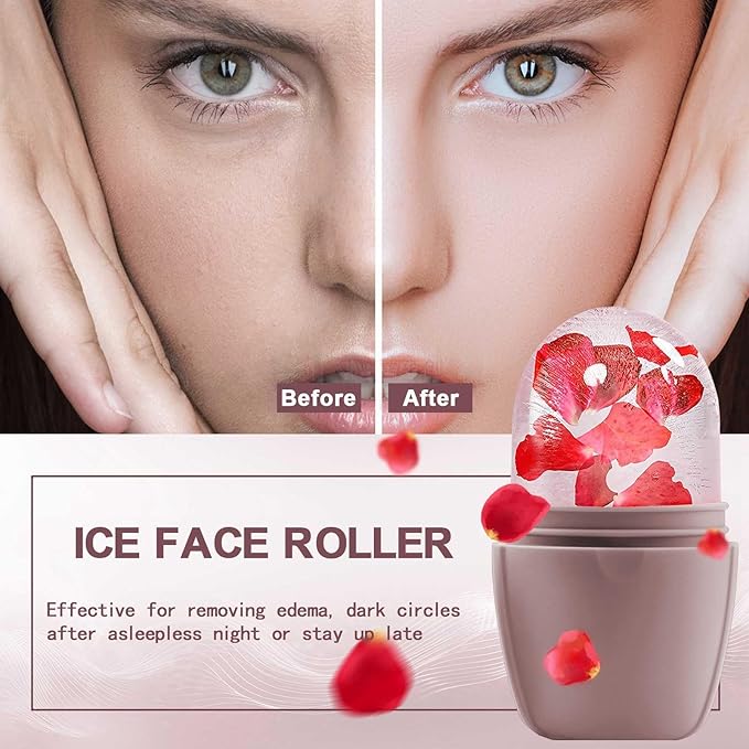 XHJRI Ice Face Roller Massager,Ice Cube Roller for Face, Eyes and Neck Naturally Conditioning and Skin Care,De-Puff Eye Bags,Reduce Migraine Pain,Reusable Massage Silicone Ice Mold (New Brown)-GlimoraGlow