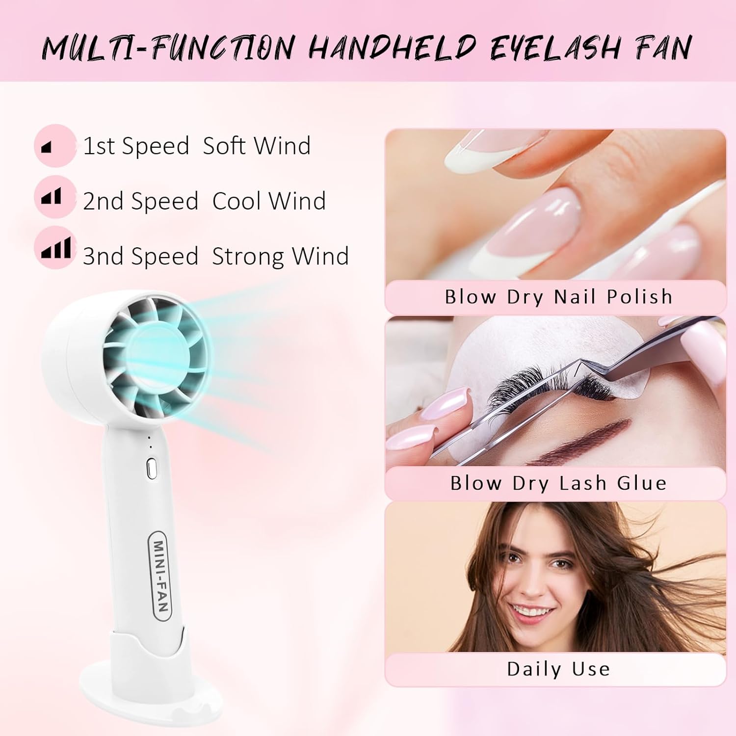 EMEDA Lash Shampoo Kit 2.02 fl oz Lash Cleaning Kit with Rechargeable Fan Dryer/Brush/Rinse Bottle, Oil-free Cleanser Wash for Extensions & Clusters & Natural Lashes, Cleaner for Eyelash Care(White)-GlimoraGlow