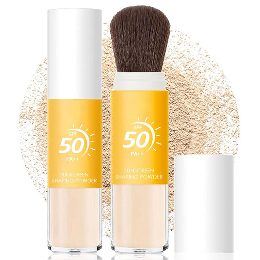 Mineral Sunscreen Setting Powder SPF 50, Sunscreen Powder for Face & Scalp, TranslucentSunscreenPowder with Brush, Oil Control Natural Matte Finish LoosePowder, Lasting Lightweight Breathable-GlimoraGlow